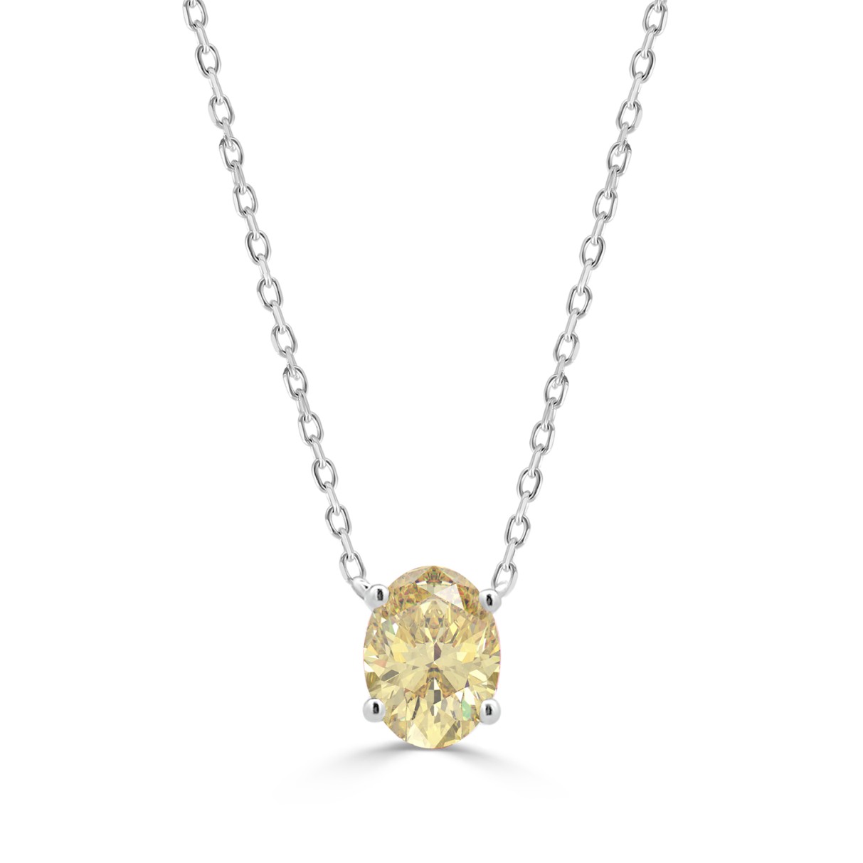 14K WHITE GOLD 1.00CT YELLOW OVAL DIAMOND LADIES PENDANT