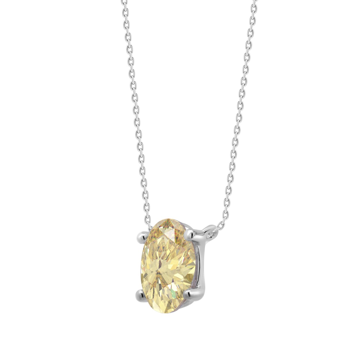 14K WHITE GOLD 1.00CT YELLOW OVAL DIAMOND LADIES PENDANT