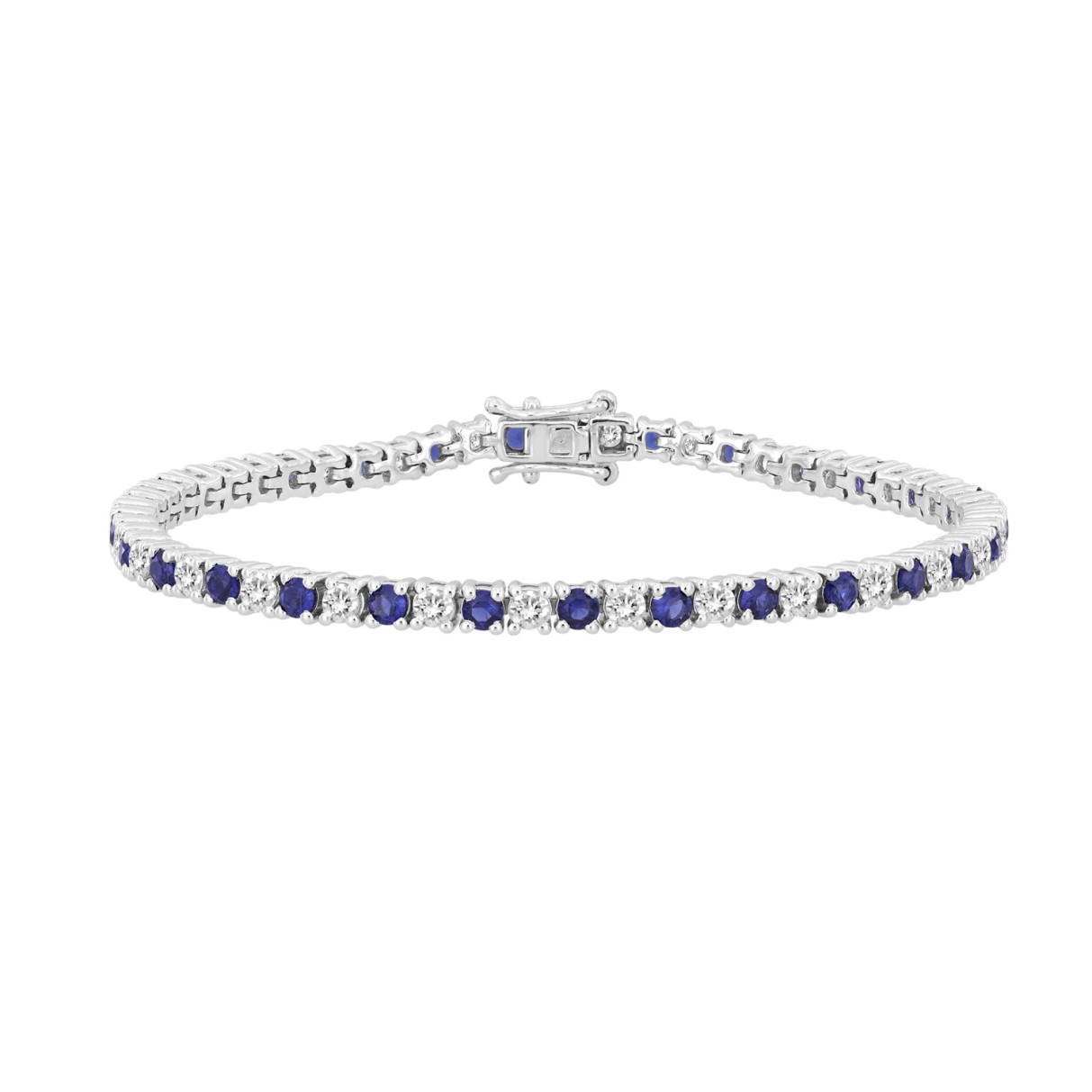 14K WHITE GOLD 5 3/8CT ROUND/BLUE SAPPHIRE ROUND DIAMOND LADIES BRACELET (BLUE SAPPHIRE ROUND 3CT)