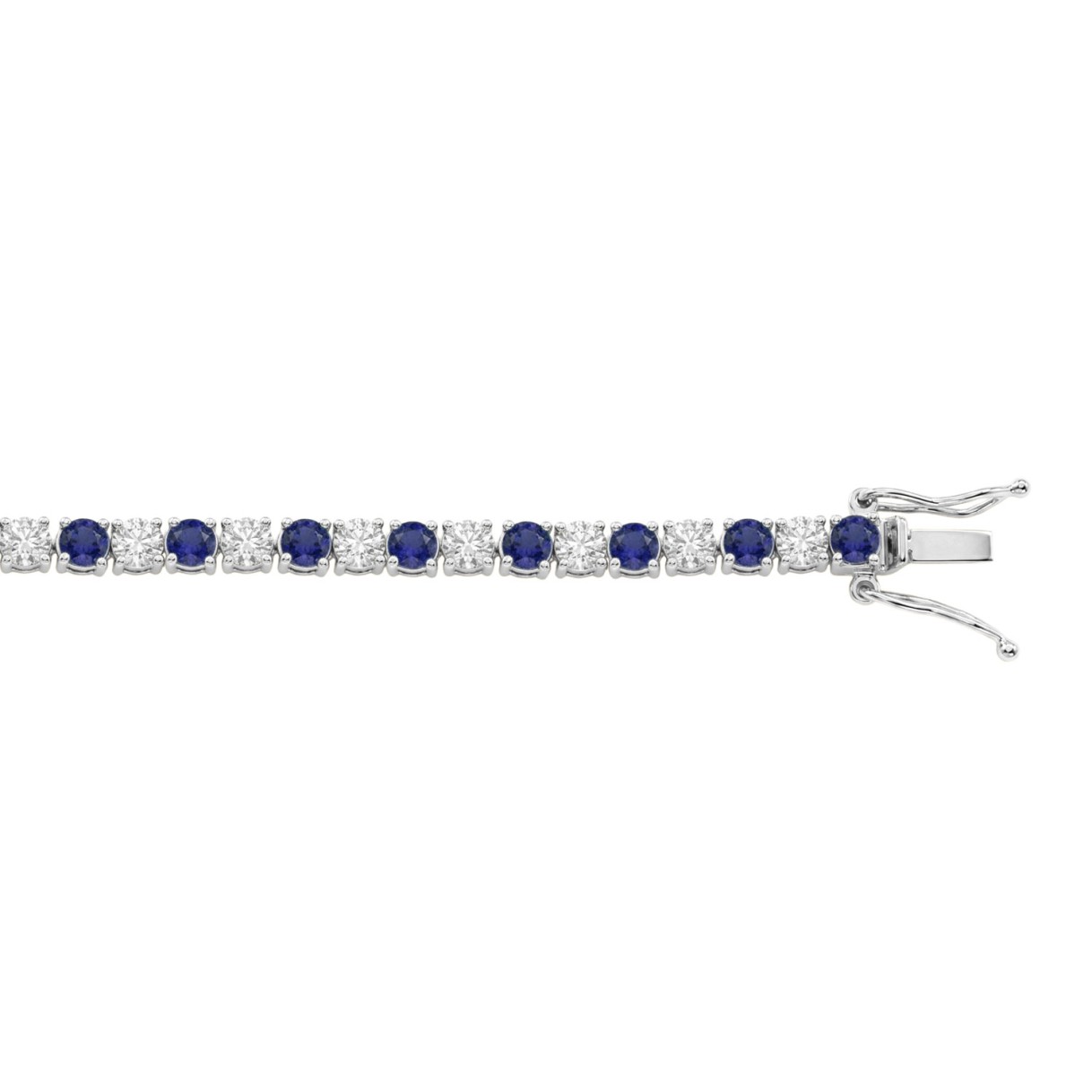 14K WHITE GOLD 5 3/8CT ROUND/BLUE SAPPHIRE ROUND DIAMOND LADIES BRACELET (BLUE SAPPHIRE ROUND 3CT)