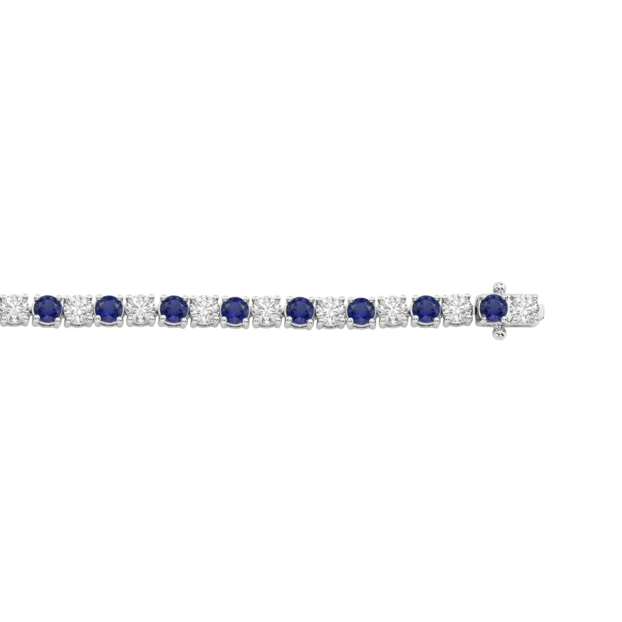 14K WHITE GOLD 5 3/8CT ROUND/BLUE SAPPHIRE ROUND DIAMOND LADIES BRACELET (BLUE SAPPHIRE ROUND 3CT)