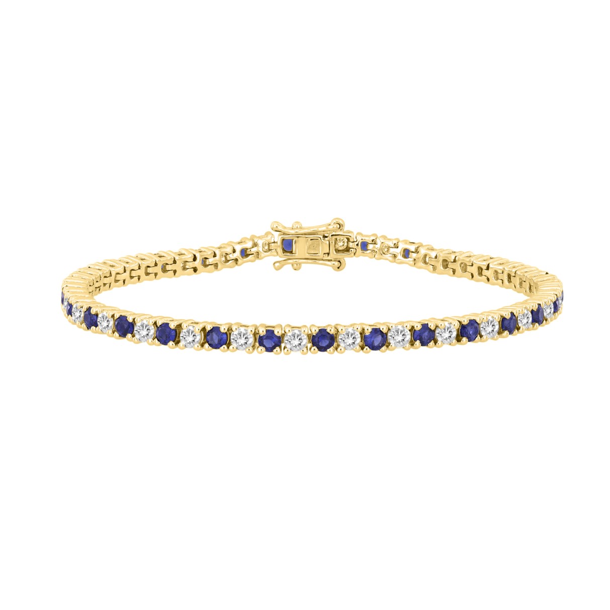 14K YELLOW GOLD 5 3/8CT ROUND/BLUE SAPPHIRE ROUND DIAMOND LADIES BRACELET (BLUE SAPPHIRE ROUND 3CT)