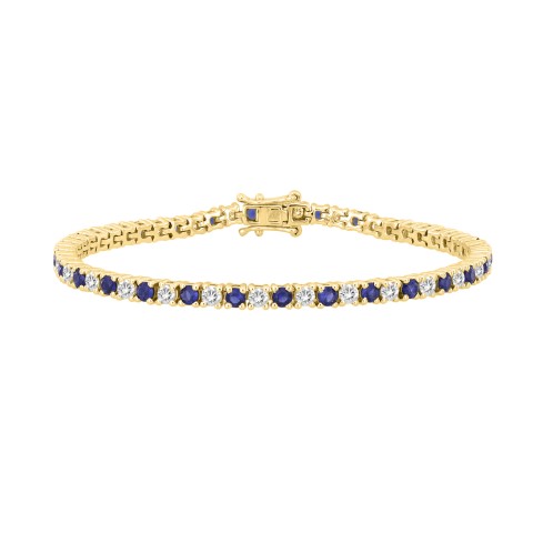 14K YELLOW GOLD 5 3/8CT ROUND/BLUE SAPPHIRE ROUND DIAMOND LADIES BRACELET (BLUE SAPPHIRE ROUND 3CT)