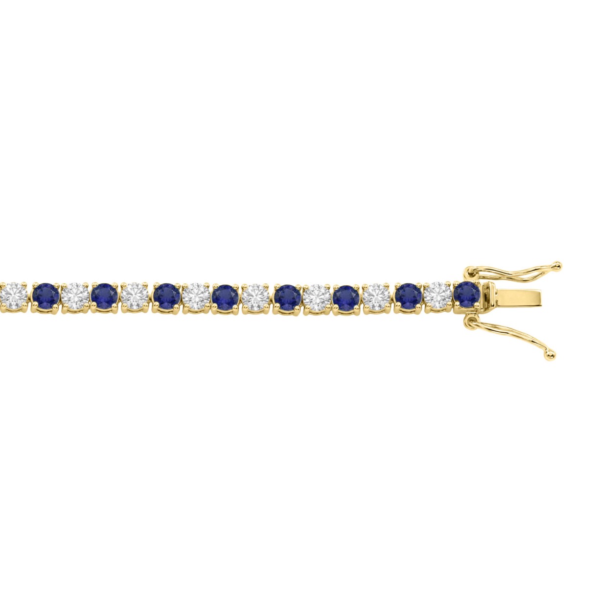14K YELLOW GOLD 5 3/8CT ROUND/BLUE SAPPHIRE ROUND DIAMOND LADIES BRACELET (BLUE SAPPHIRE ROUND 3CT)