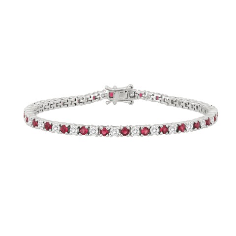 14K WHITE GOLD 5 3/8CT ROUND/RUBY ROUND DIAMOND LADIES BRACELET (ROUND RUBY 3CT)