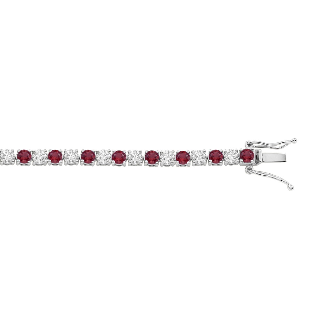 14K WHITE GOLD 5 3/8CT ROUND/RUBY ROUND DIAMOND LADIES BRACELET (ROUND RUBY 3CT)