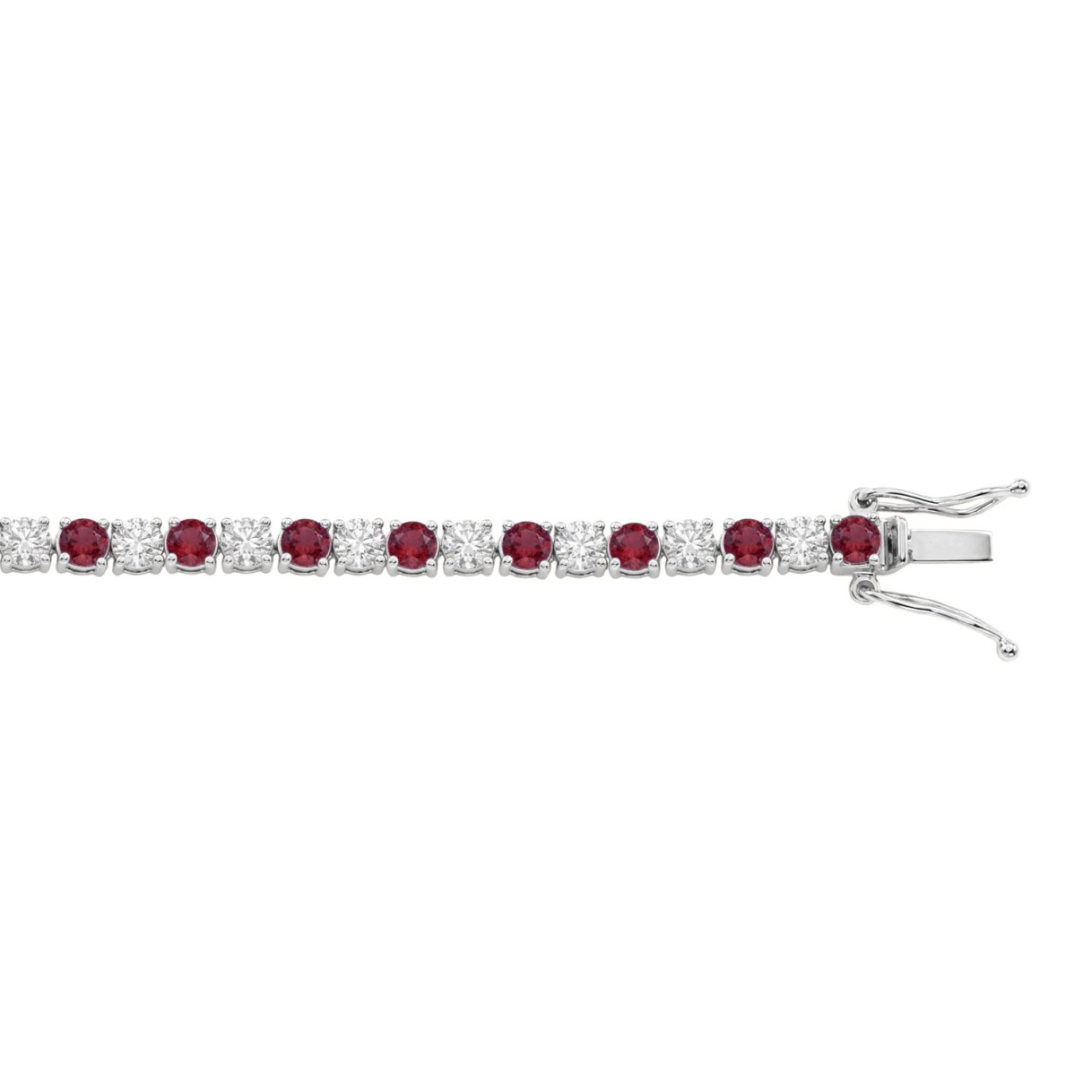 14K WHITE GOLD 5 3/8CT ROUND/RUBY ROUND DIAMOND LADIES BRACELET (ROUND RUBY 3CT)