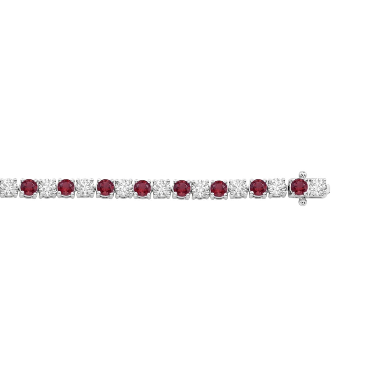 14K WHITE GOLD 5 3/8CT ROUND/RUBY ROUND DIAMOND LADIES BRACELET (ROUND RUBY 3CT)