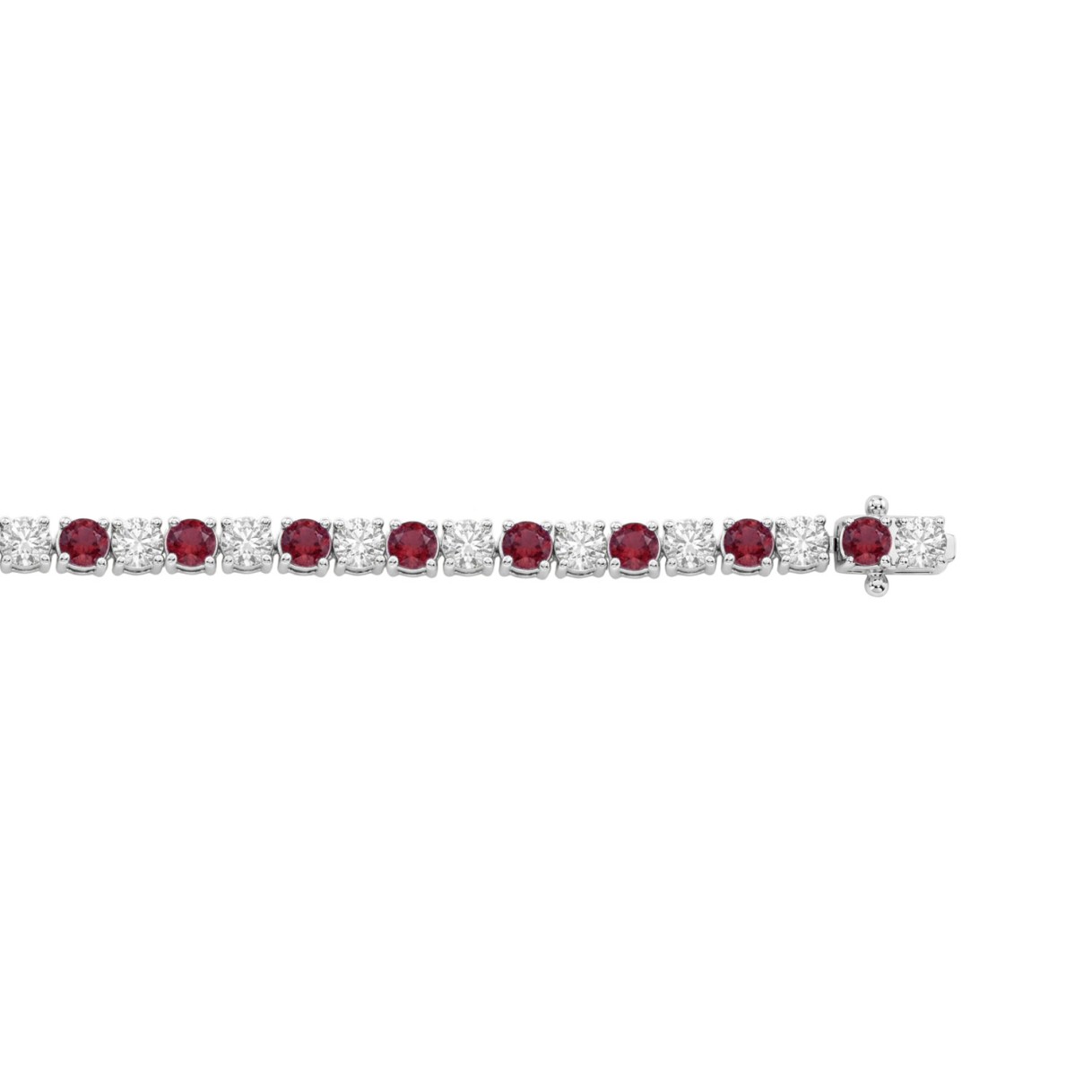 14K WHITE GOLD 5 3/8CT ROUND/RUBY ROUND DIAMOND LADIES BRACELET (ROUND RUBY 3CT)