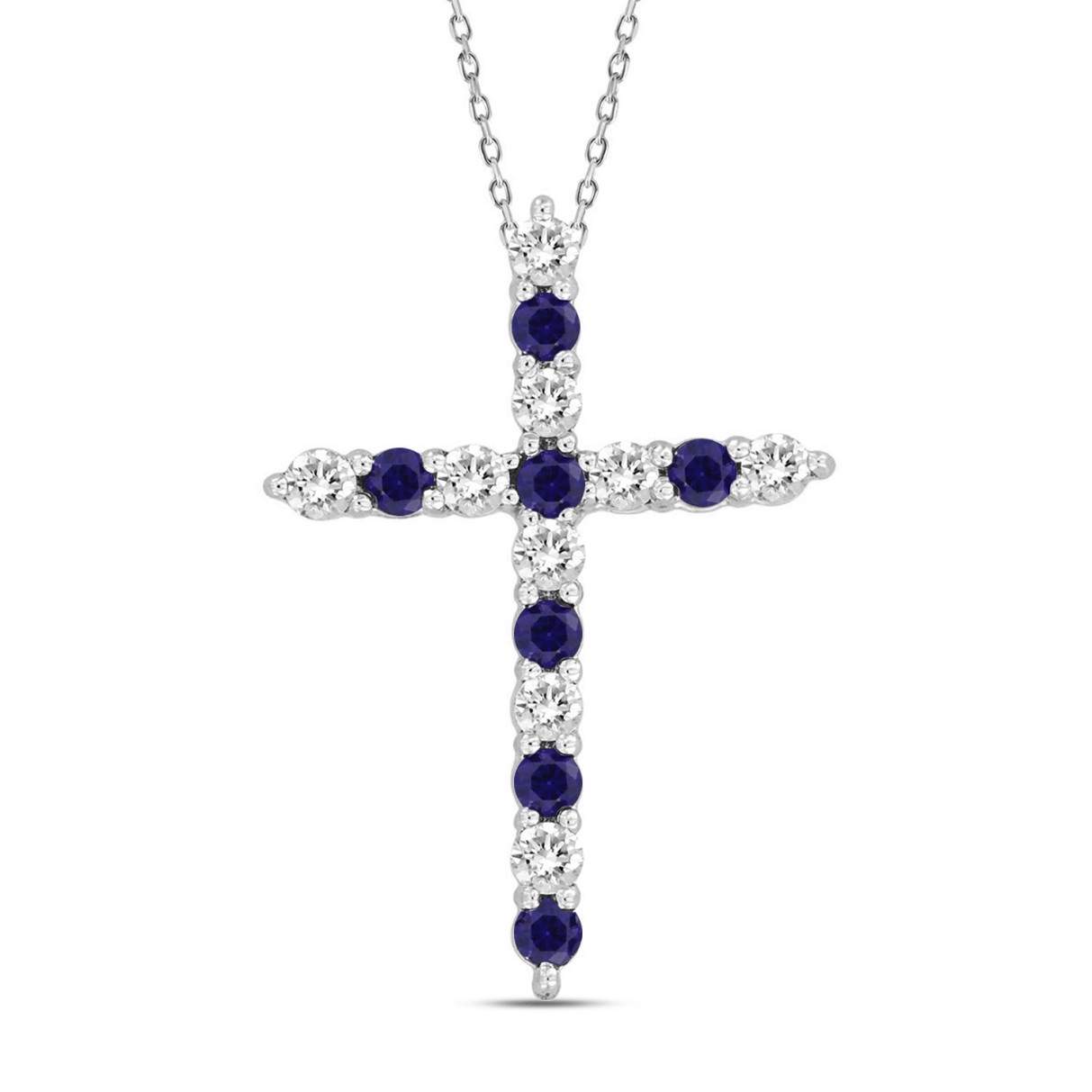 14K WHITE GOLD 3/4CT ROUND DIAMOND LADIES PENDANT (BLUE SAPPHIRE ROUND DIAMOND 3/8CT)