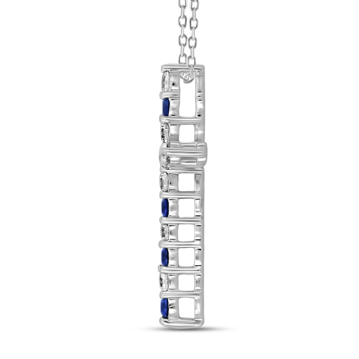 14K WHITE GOLD 3/4CT ROUND DIAMOND LADIES PENDANT (BLUE SAPPHIRE ROUND DIAMOND 3/8CT)