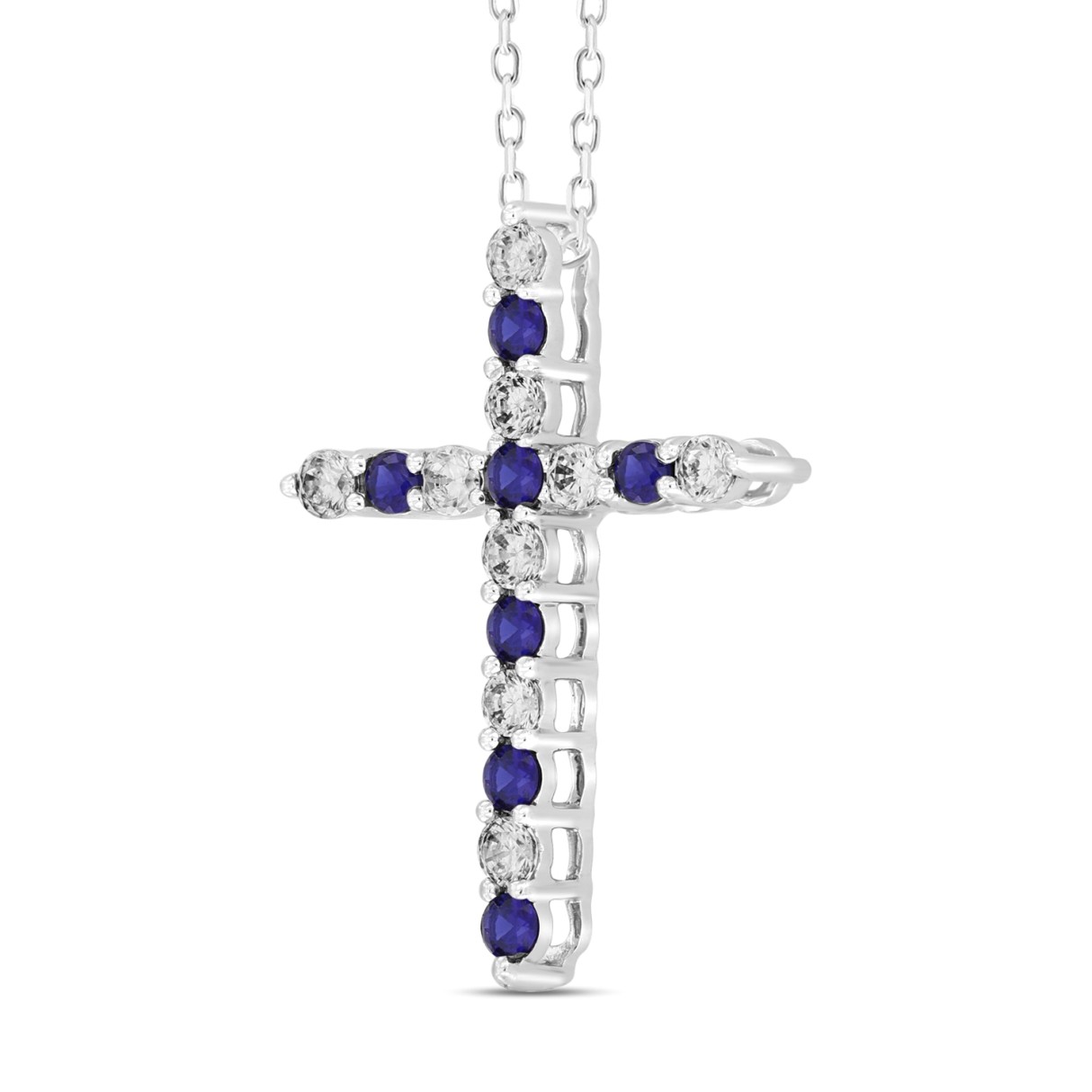 14K WHITE GOLD 3/4CT ROUND DIAMOND LADIES PENDANT (BLUE SAPPHIRE ROUND DIAMOND 3/8CT)