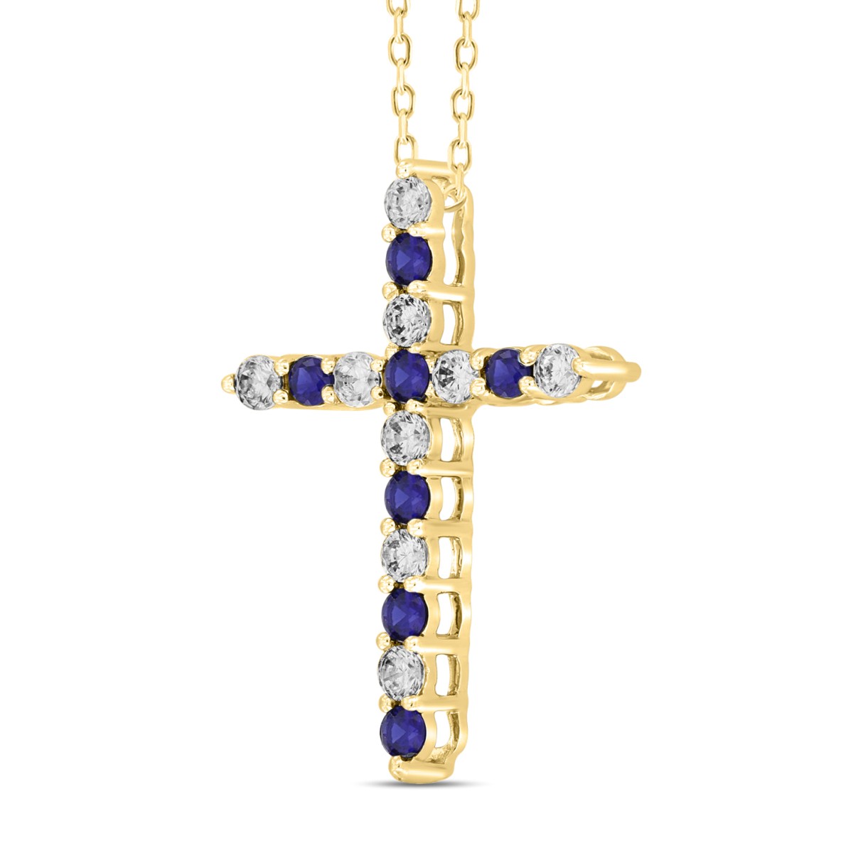 14K YELLOW GOLD 3/4CT ROUND DIAMOND LADIES PENDANT (BLUE SAPPHIRE ROUND DIAMOND 3/8CT)