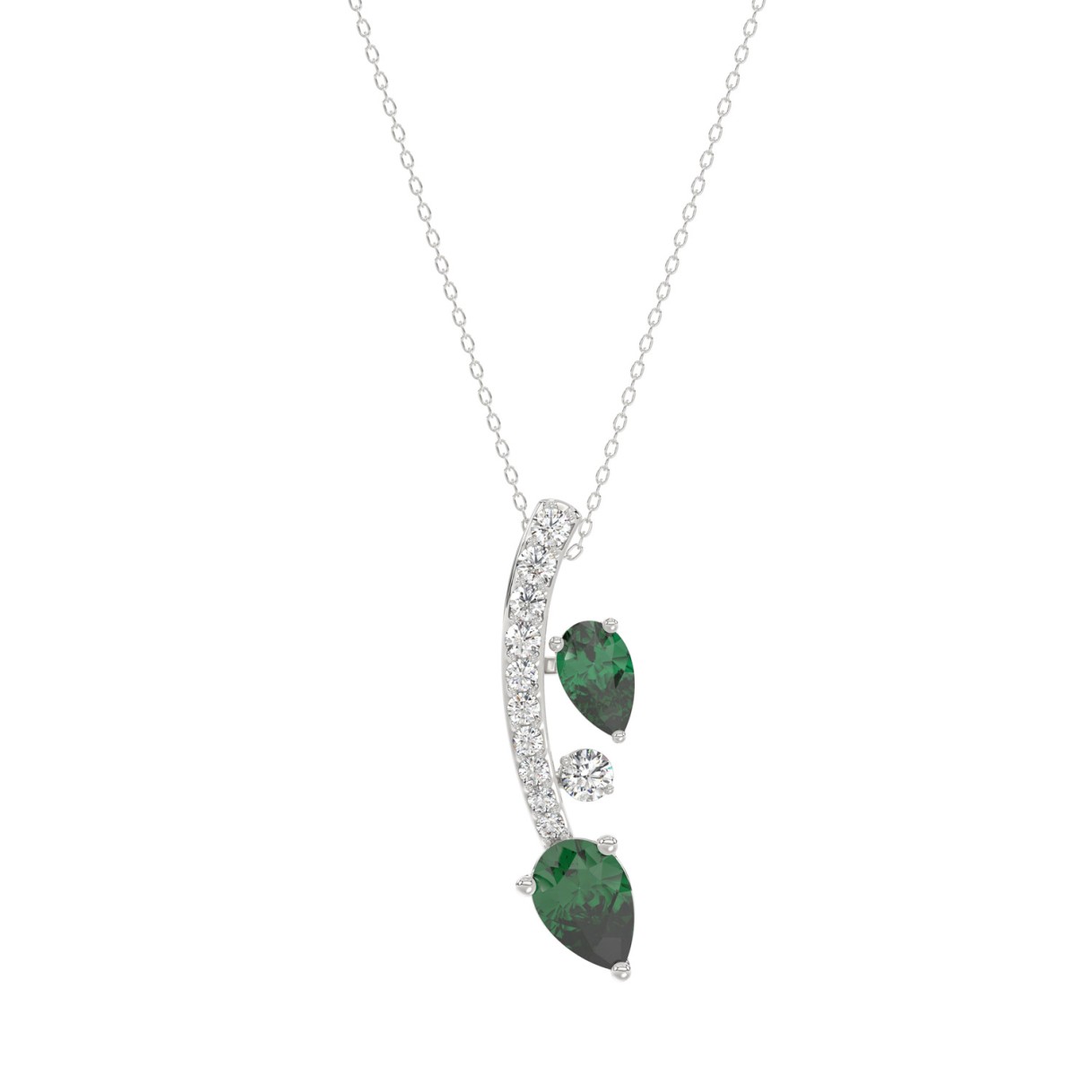 14K WHITE GOLD 7/8CT ROUND/PEAR DIAMOND LADIES PENDANT WITH CHAIN (PEAR EMERALD 5/8CT)