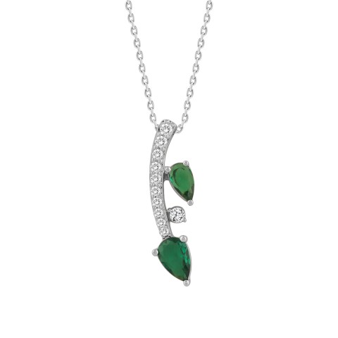 14K WHITE GOLD 7/8CT ROUND/PEAR DIAMOND LADIES PENDANT WITH CHAIN (PEAR EMERALD 5/8CT)