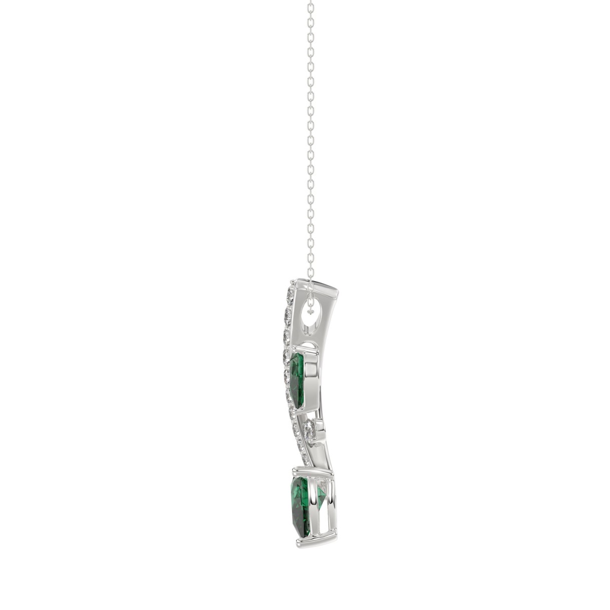 14K WHITE GOLD 7/8CT ROUND/PEAR DIAMOND LADIES PENDANT WITH CHAIN (PEAR EMERALD 5/8CT)