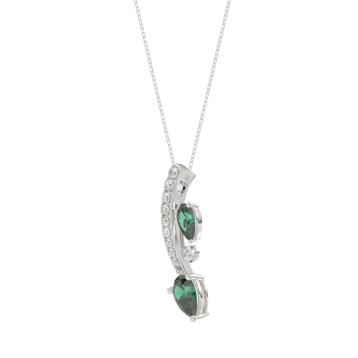 14K WHITE GOLD 7/8CT ROUND/PEAR DIAMOND LADIES PENDANT WITH CHAIN (PEAR EMERALD 5/8CT)