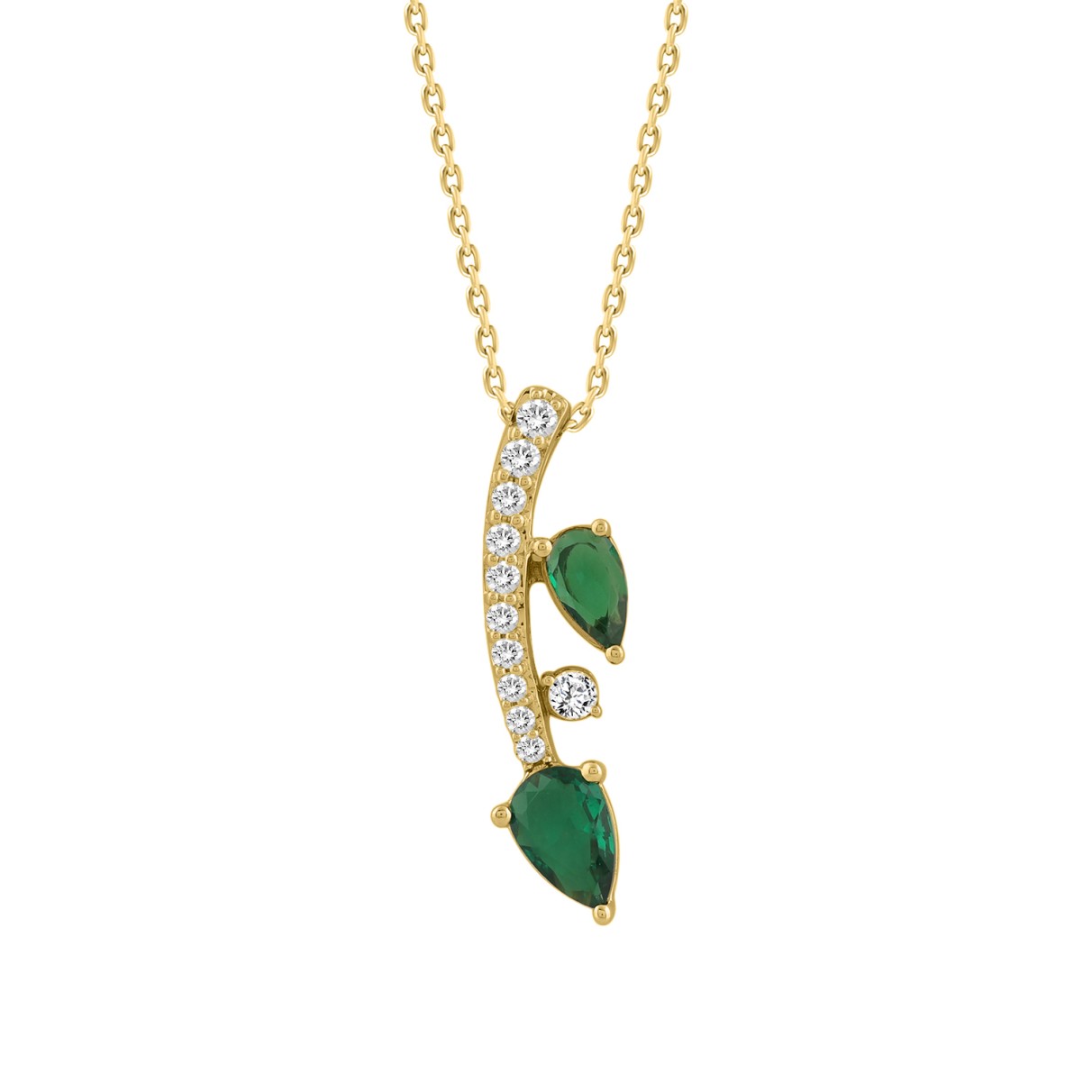 14K YELLOW GOLD 7/8CT ROUND/PEAR DIAMOND LADIES PENDANT WITH CHAIN (PEAR EMERALD 5/8CT)