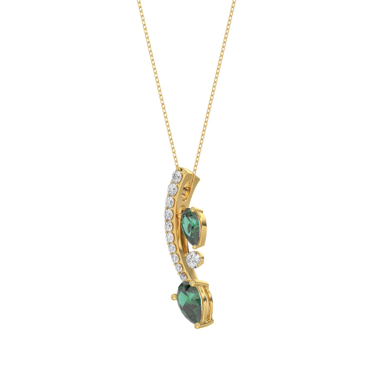 14K YELLOW GOLD 7/8CT ROUND/PEAR DIAMOND LADIES PENDANT WITH CHAIN (PEAR EMERALD 5/8CT)