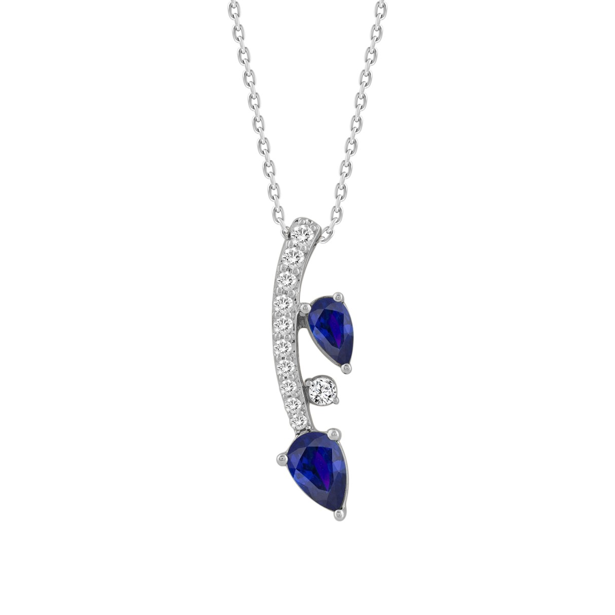 14K WHITE GOLD 7/8CT ROUND/PEAR DIAMOND LADIES PENDANT WITH CHAIN (PEAR BLUE SAPPHIRE 5/8CT)