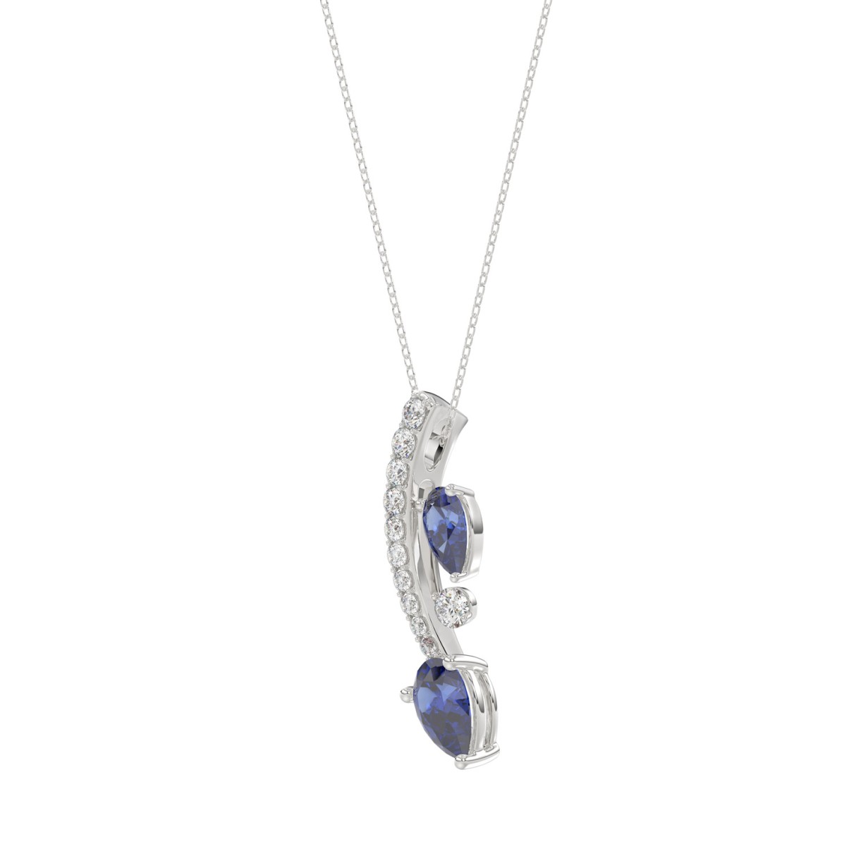 14K WHITE GOLD 7/8CT ROUND/PEAR DIAMOND LADIES PENDANT WITH CHAIN (PEAR BLUE SAPPHIRE 5/8CT)