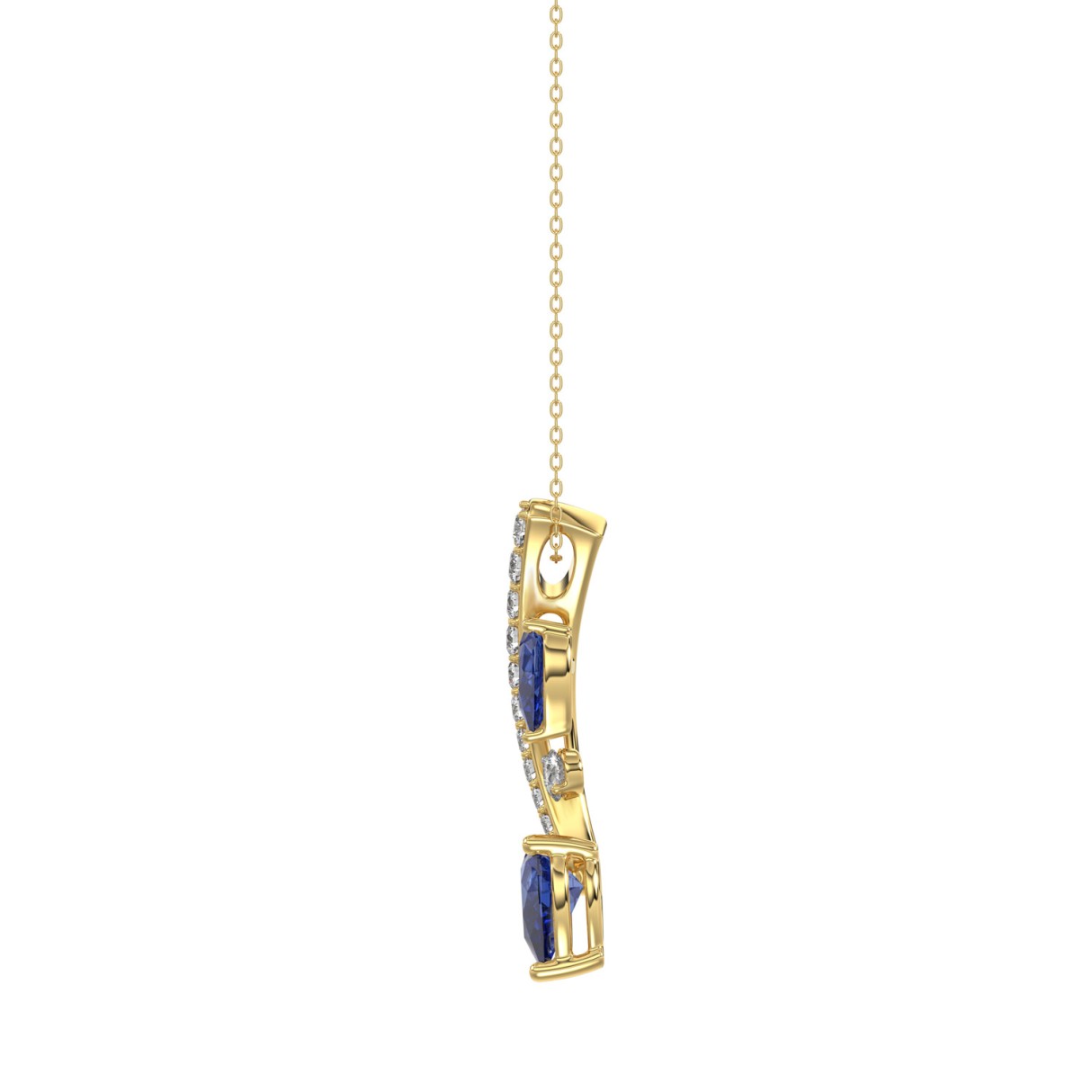 14K YELLOW GOLD 7/8CT ROUND/PEAR DIAMOND LADIES PENDANT WITH CHAIN (PEAR BLUE SAPPHIRE 5/8CT)