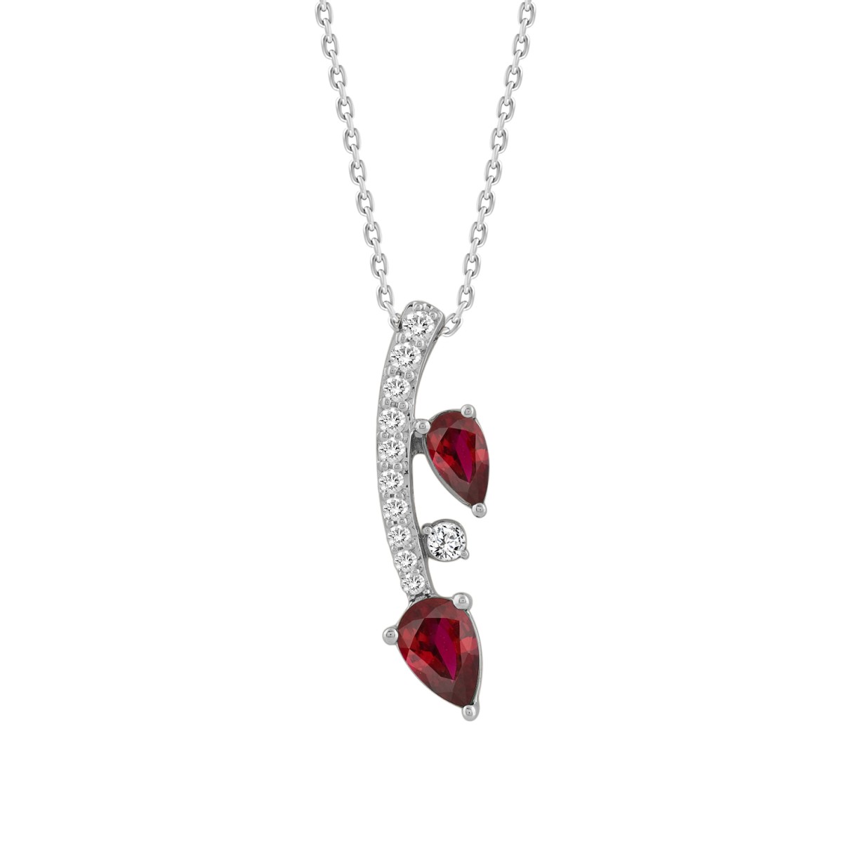 14K WHITE GOLD 7/8CT ROUND/PEAR DIAMOND LADIES PENDANT WITH CHAIN (PEAR RUBY 5/8CT)