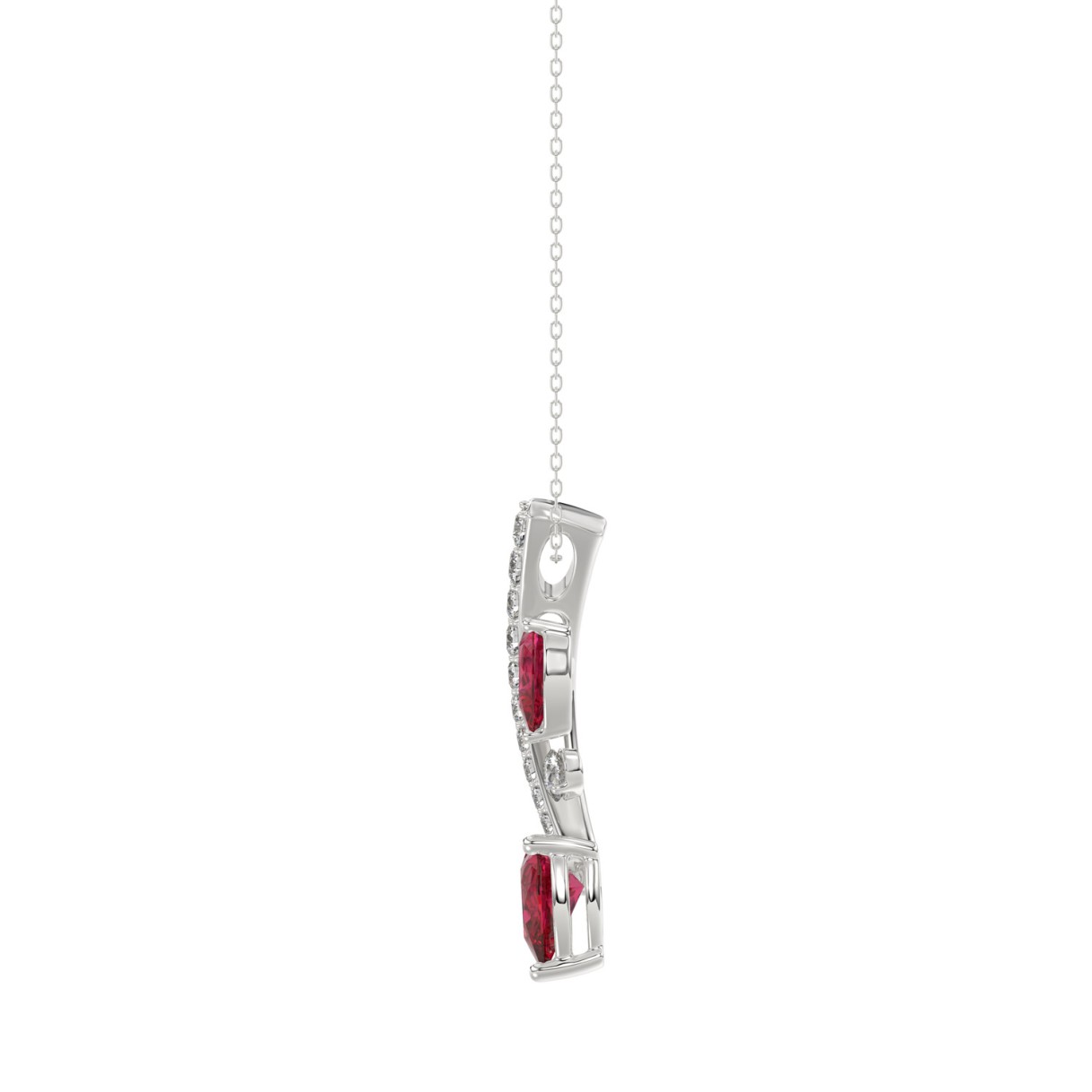 14K WHITE GOLD 7/8CT ROUND/PEAR DIAMOND LADIES PENDANT WITH CHAIN (PEAR RUBY 5/8CT)