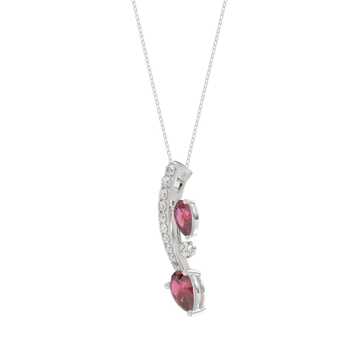 14K WHITE GOLD 7/8CT ROUND/PEAR DIAMOND LADIES PENDANT WITH CHAIN (PEAR RUBY 5/8CT)
