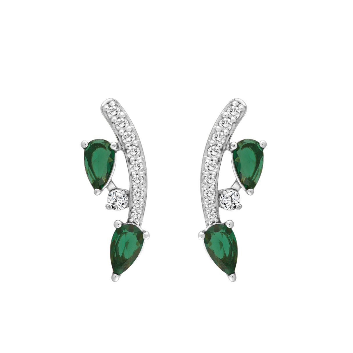 14K WHITE GOLD 1.00CT ROUND/PEAR DIAMOND LADIES EARRINGS (PEAR EMERALD DIAMOND 7/8CT)