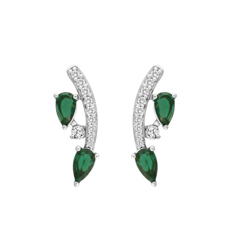 14K WHITE GOLD 1.00CT ROUND/PEAR DIAMOND LADIES EARRINGS (PEAR EMERALD DIAMOND 7/8CT)