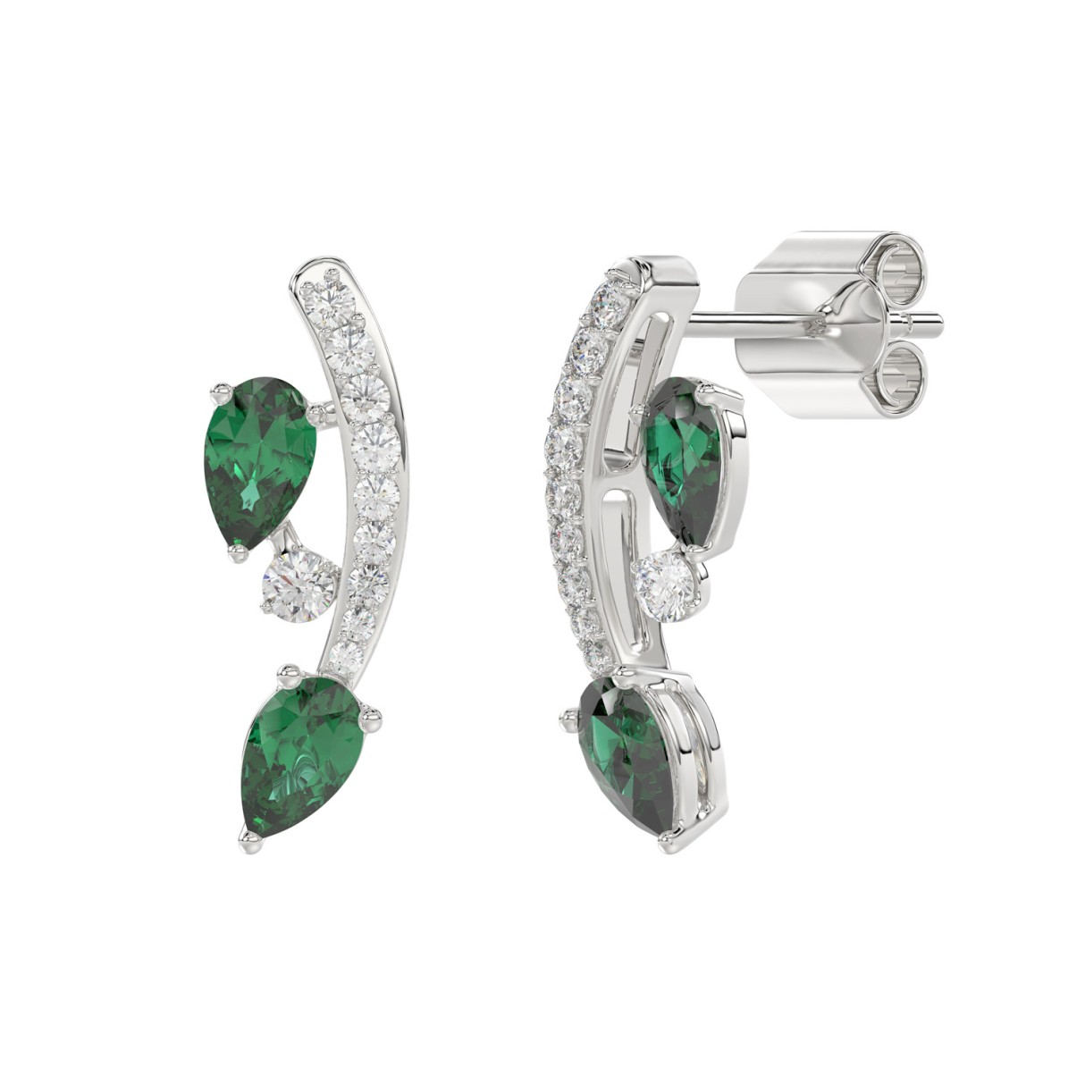 14K WHITE GOLD 1.00CT ROUND/PEAR DIAMOND LADIES EARRINGS (PEAR EMERALD DIAMOND 7/8CT)