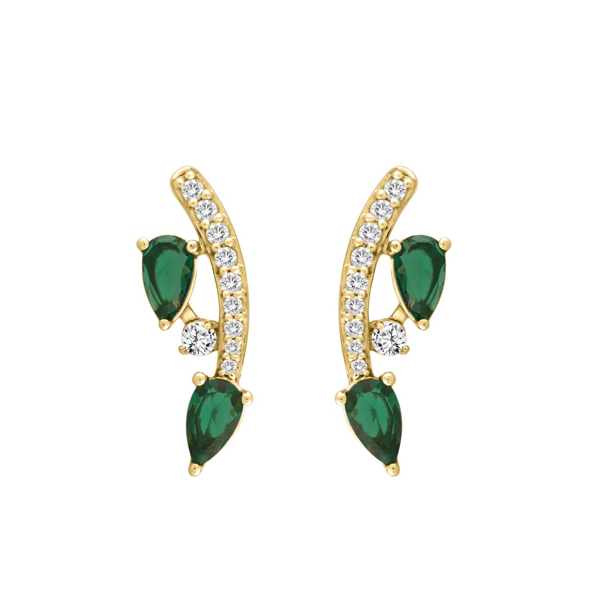 14K YELLOW GOLD 1.00CT ROUND/PEAR DIAMOND LADIES EARRINGS (PEAR EMERALD DIAMOND 7/8CT)