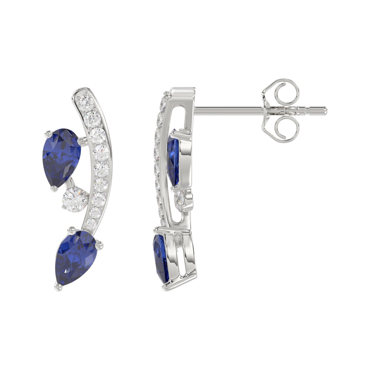14K WHITE GOLD 1.00CT ROUND/PEAR DIAMOND LADIES EARRINGS (PEAR BLUE SAPPHIRE 7/8CT)