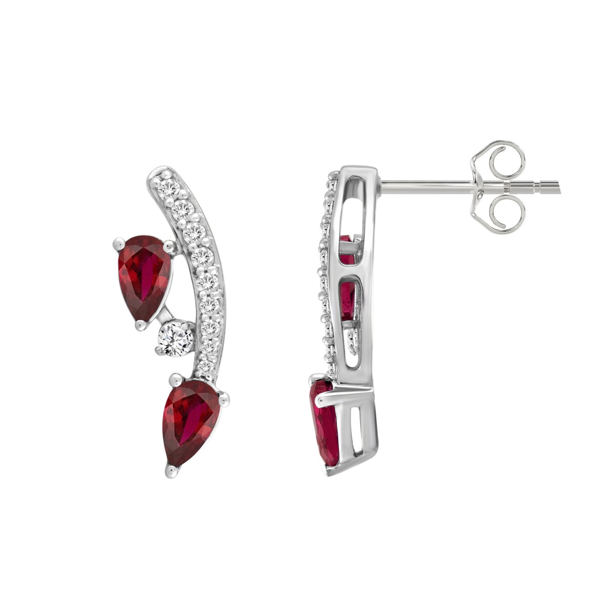 14K WHITE GOLD 1.00CT ROUND/PEAR DIAMOND LADIES EARRINGS (PEAR RUBY DIAMOND 7/8CT)