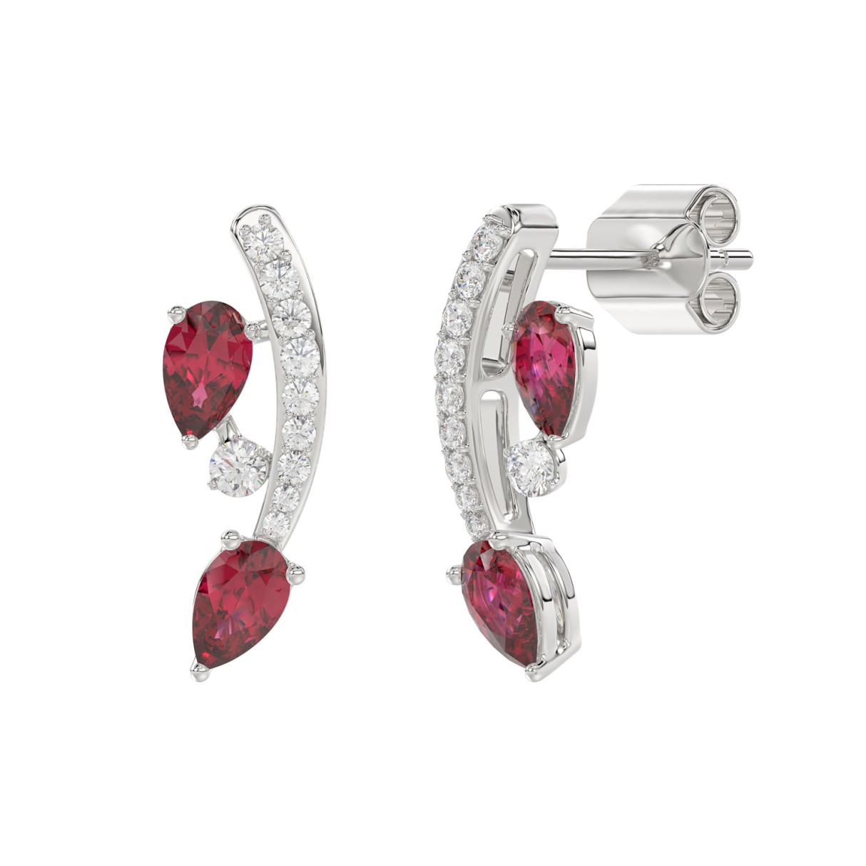 14K WHITE GOLD 1.00CT ROUND/PEAR DIAMOND LADIES EARRINGS (PEAR RUBY DIAMOND 7/8CT)