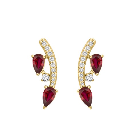 14K YELLOW GOLD 1.00CT ROUND/PEAR DIAMOND LADIES EARRINGS (PEAR RUBY DIAMOND 7/8CT)