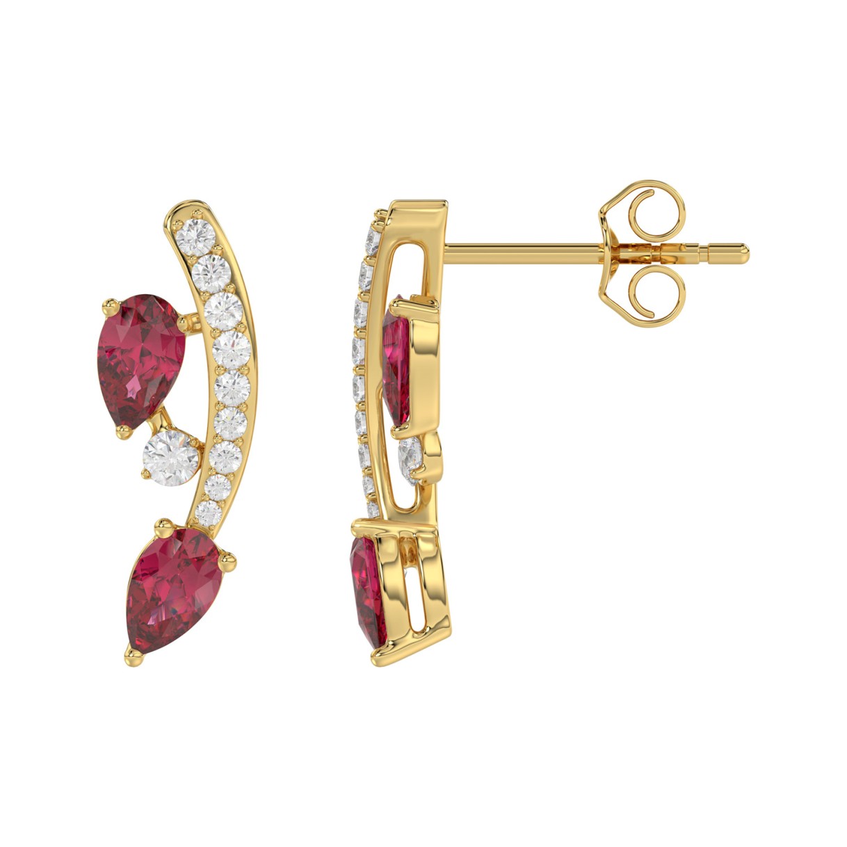 14K YELLOW GOLD 1.00CT ROUND/PEAR DIAMOND LADIES EARRINGS (PEAR RUBY DIAMOND 7/8CT)