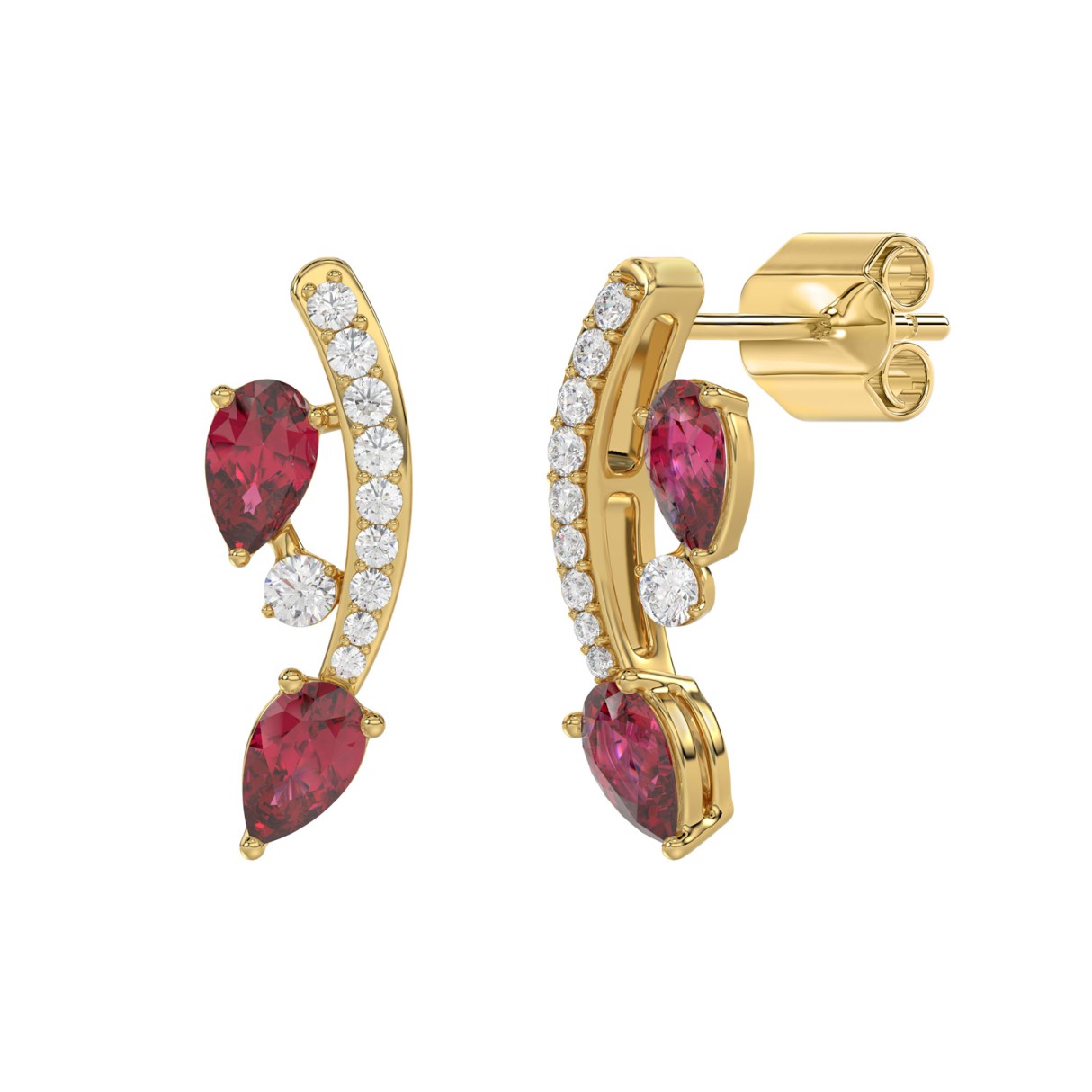 14K YELLOW GOLD 1.00CT ROUND/PEAR DIAMOND LADIES EARRINGS (PEAR RUBY DIAMOND 7/8CT)