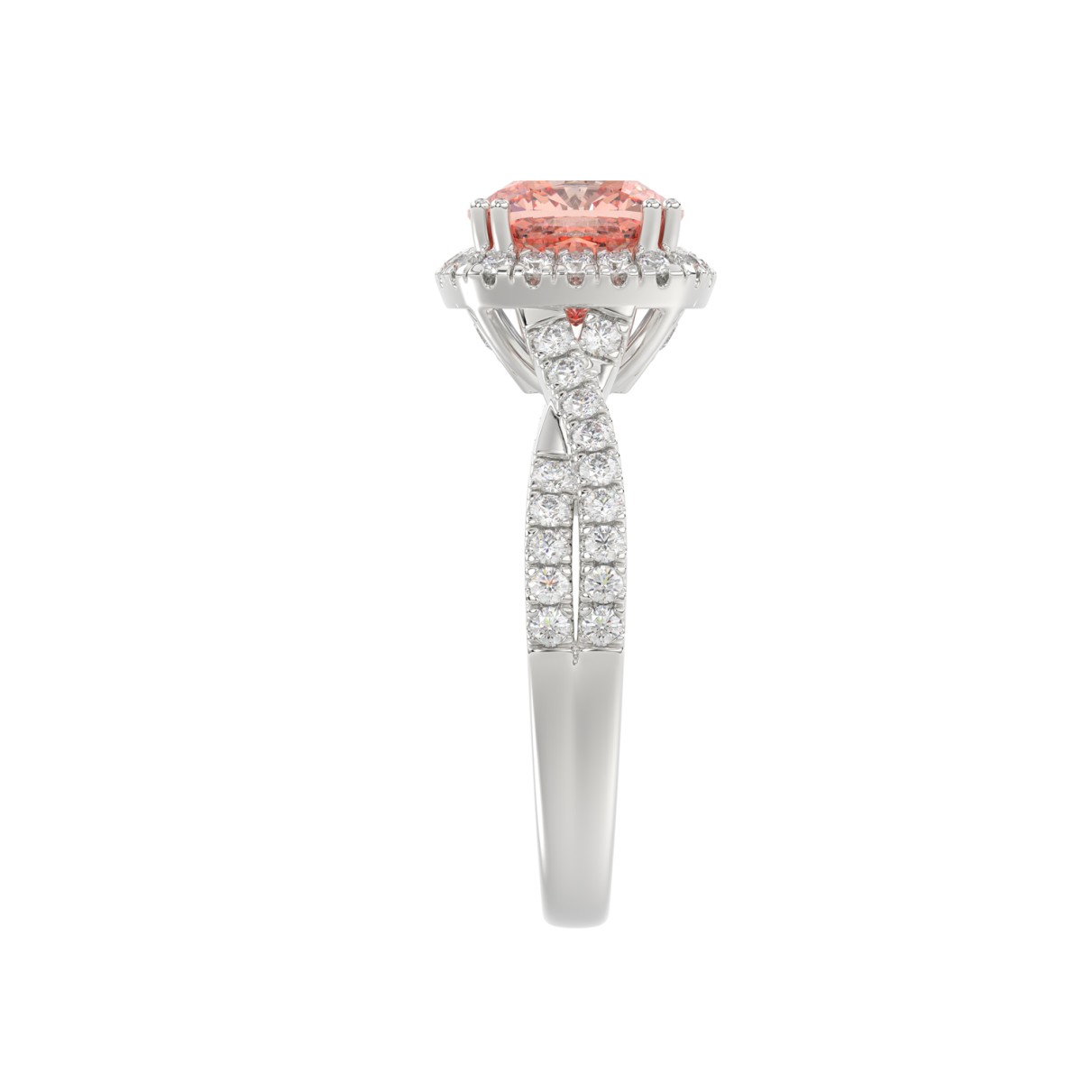 14K WHITE GOLD CRAFTED WITH 18K YELLOW GOLD SHANK 2 1/2CT ROUND/CUSHION DIAMOND LADIES BRIDAL SET (CENTER STONE CUSHION PINK DIAMOND 2.00CT)