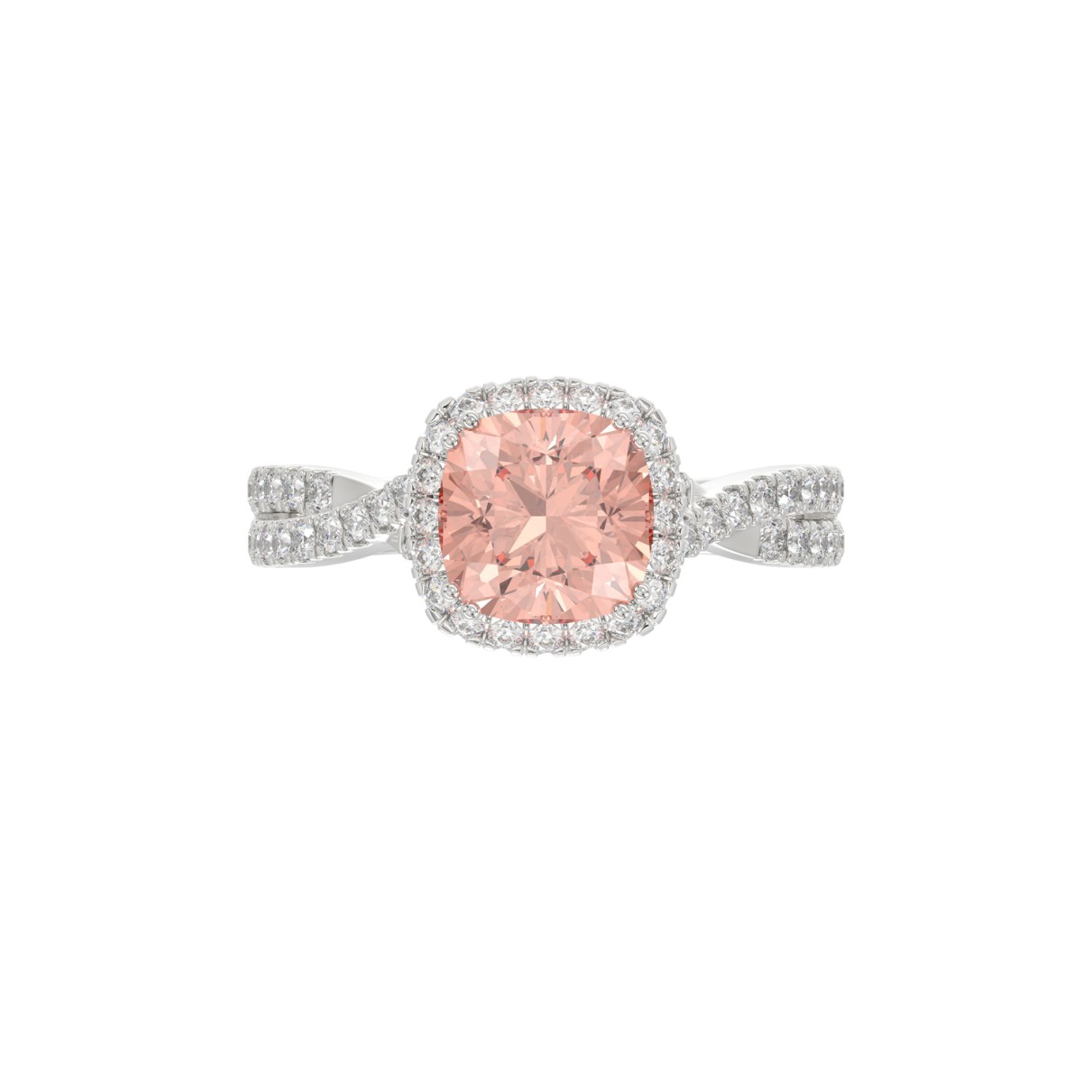 14K WHITE GOLD CRAFTED WITH 18K YELLOW GOLD SHANK 2 1/2CT ROUND/CUSHION DIAMOND LADIES BRIDAL SET (CENTER STONE CUSHION PINK DIAMOND 2.00CT)