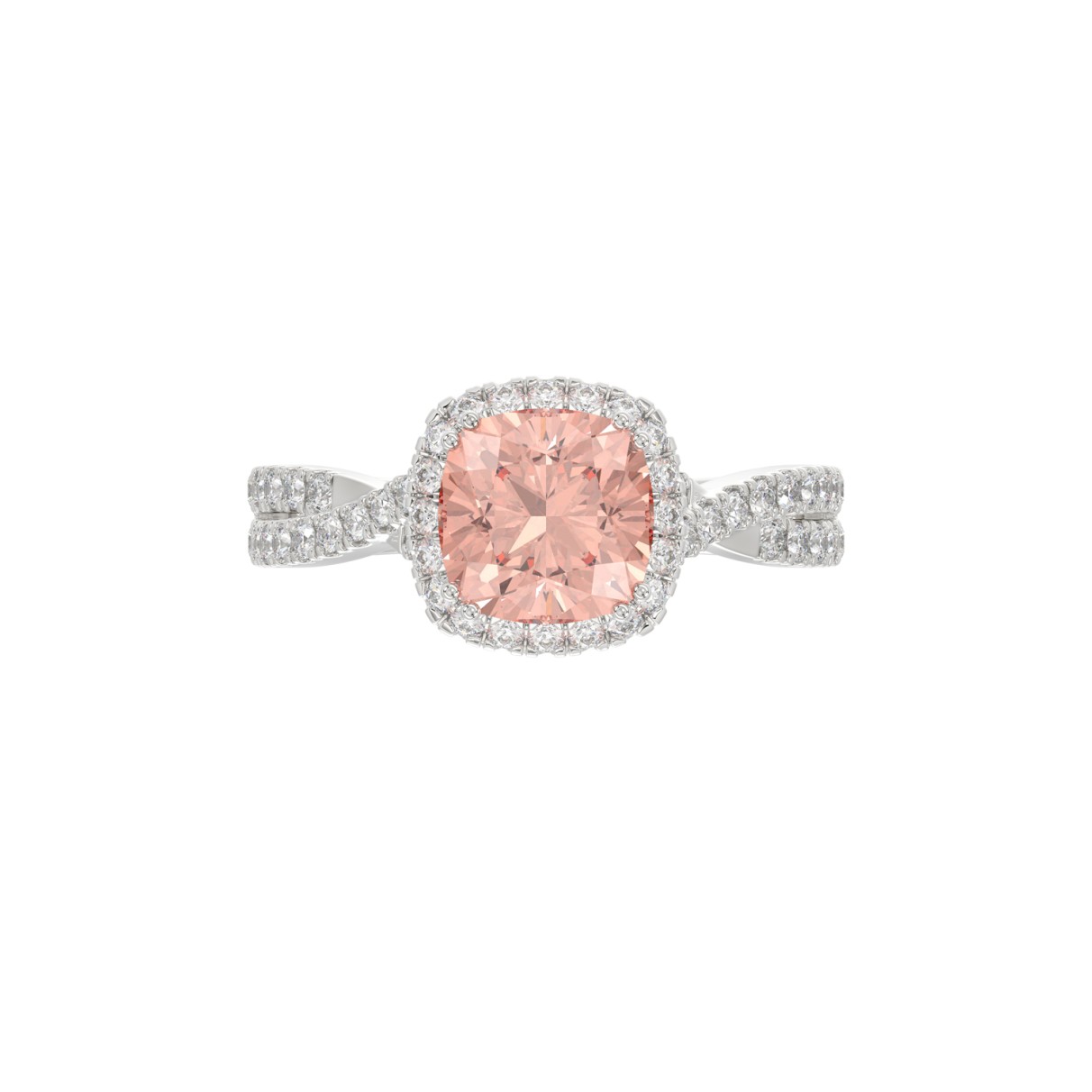 14K WHITE GOLD CRAFTED WITH 18K YELLOW GOLD SHANK 2 1/2CT ROUND/CUSHION DIAMOND LADIES BRIDAL RING (CENTER STONE CUSHION PINK DIAMOND 2.00CT)