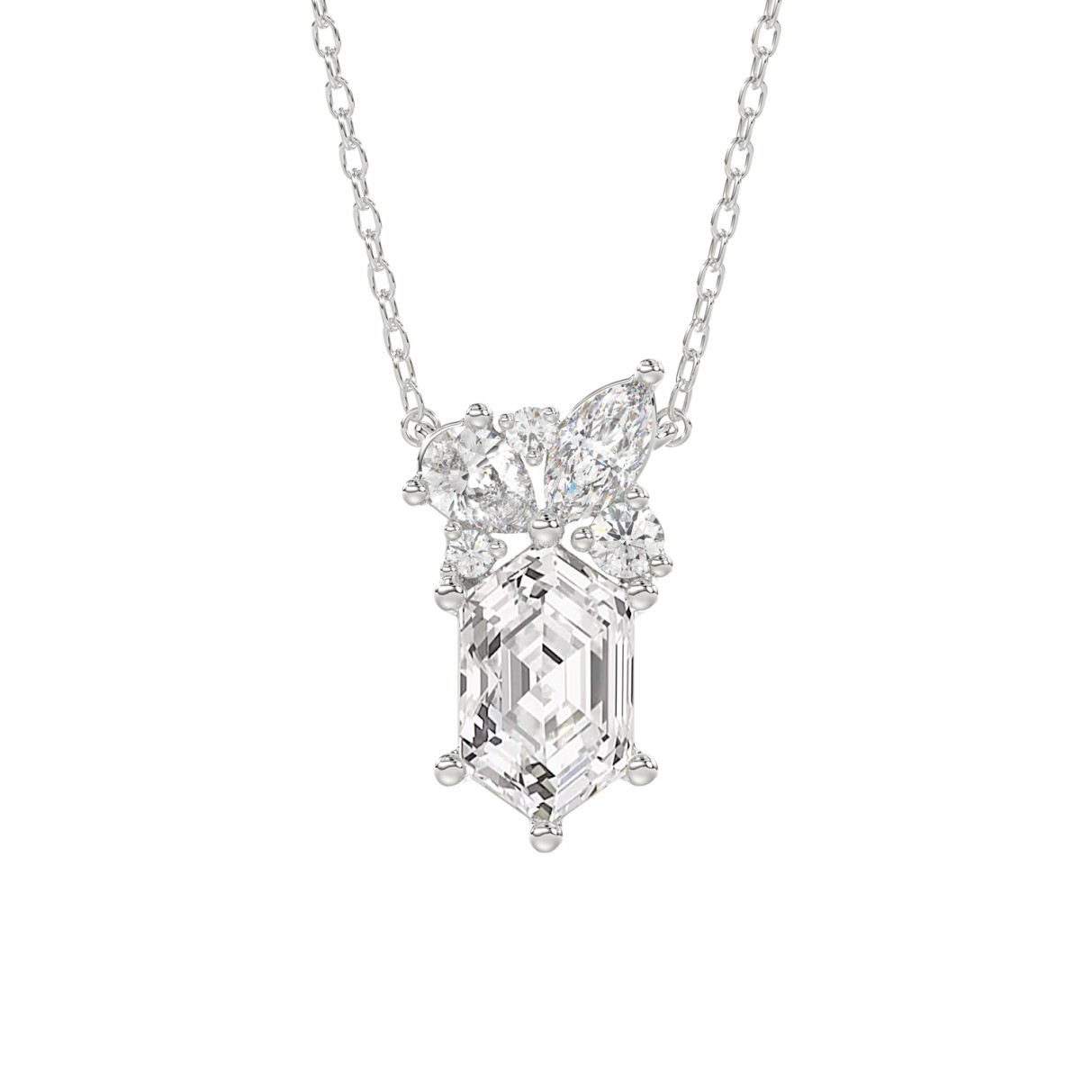 14K WHITE GOLD 1.00CT ROUND/MARQUISE/PEAR/LONG HEX...