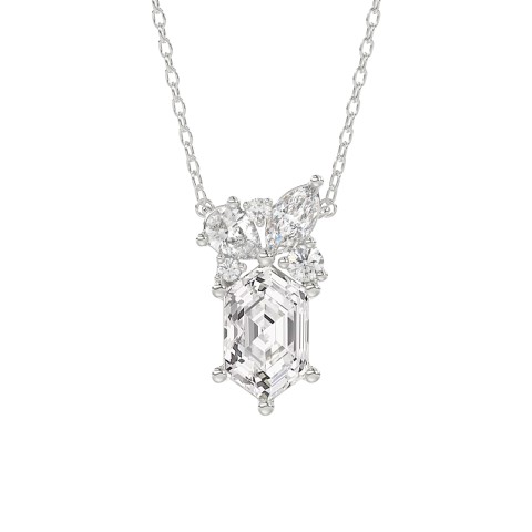 14K WHITE GOLD 1.00CT ROUND/MARQUISE/PEAR/LONG HEXAGON STEP CUT LADIES NECKLACE