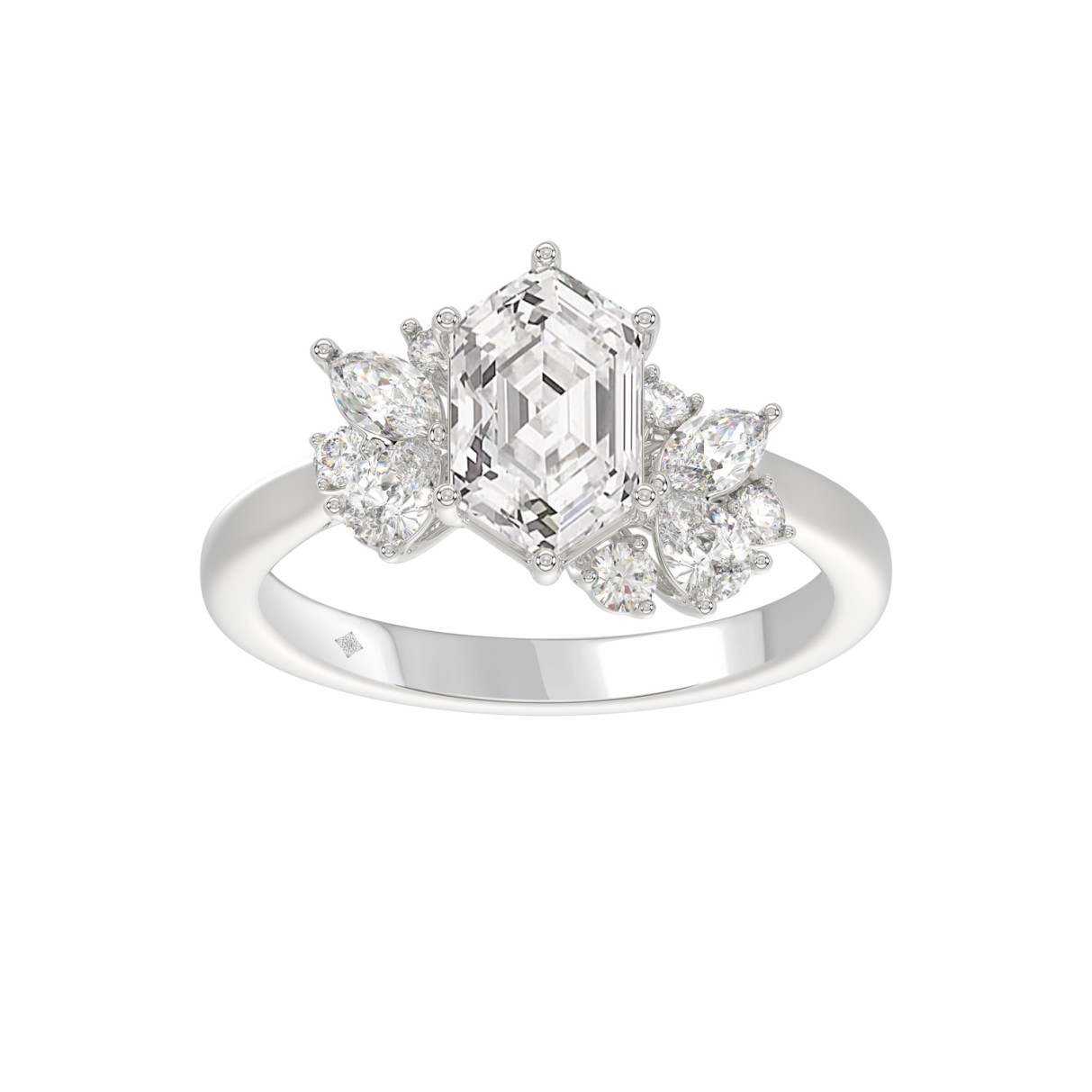 14K WHITE GOLD 2.00CT ROUND/MARQUISE/PEAR/LONG HEXAGON STEP CUT LADIES RING