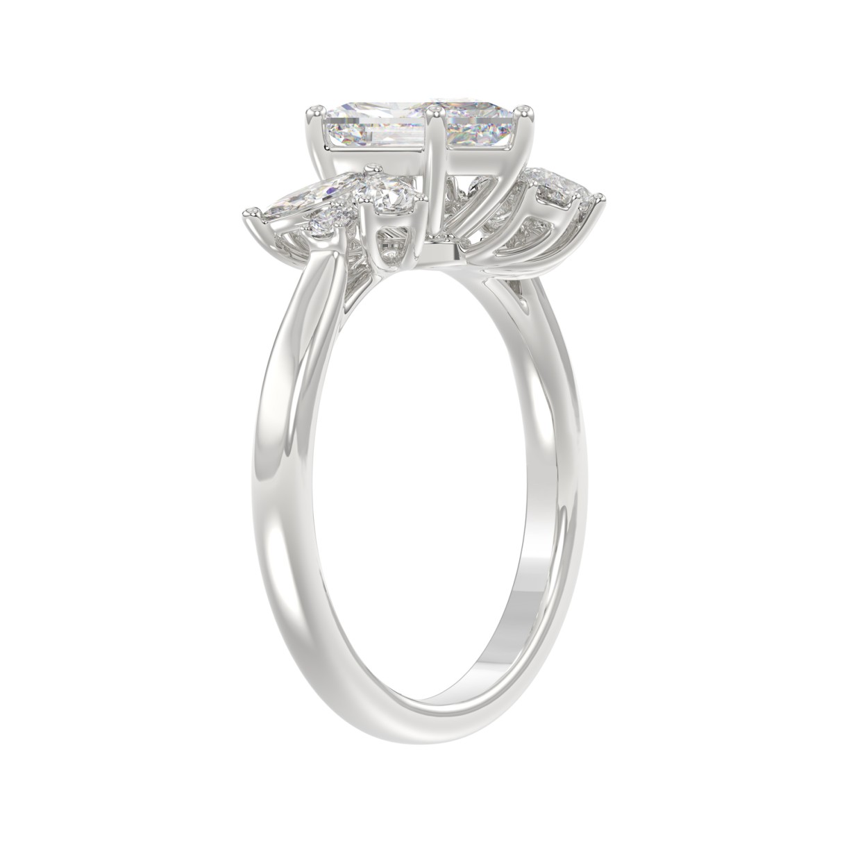 14K WHITE GOLD 2.00CT ROUND/MARQUISE/PEAR/LONG HEXAGON STEP CUT LADIES RING