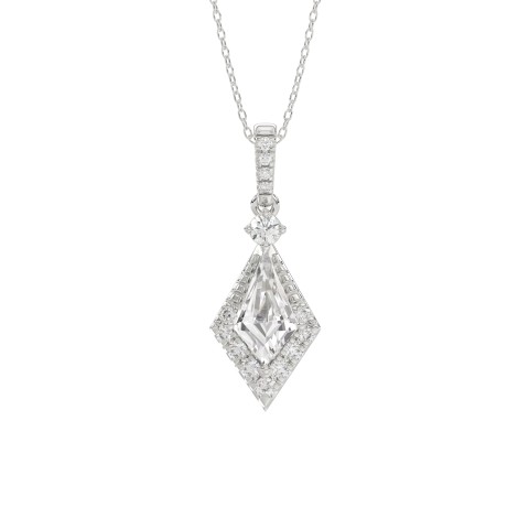 14K WHITE GOLD 1 1/4CT ROUND/KITE STEP CUT DIAMOND LADIES PENDANT