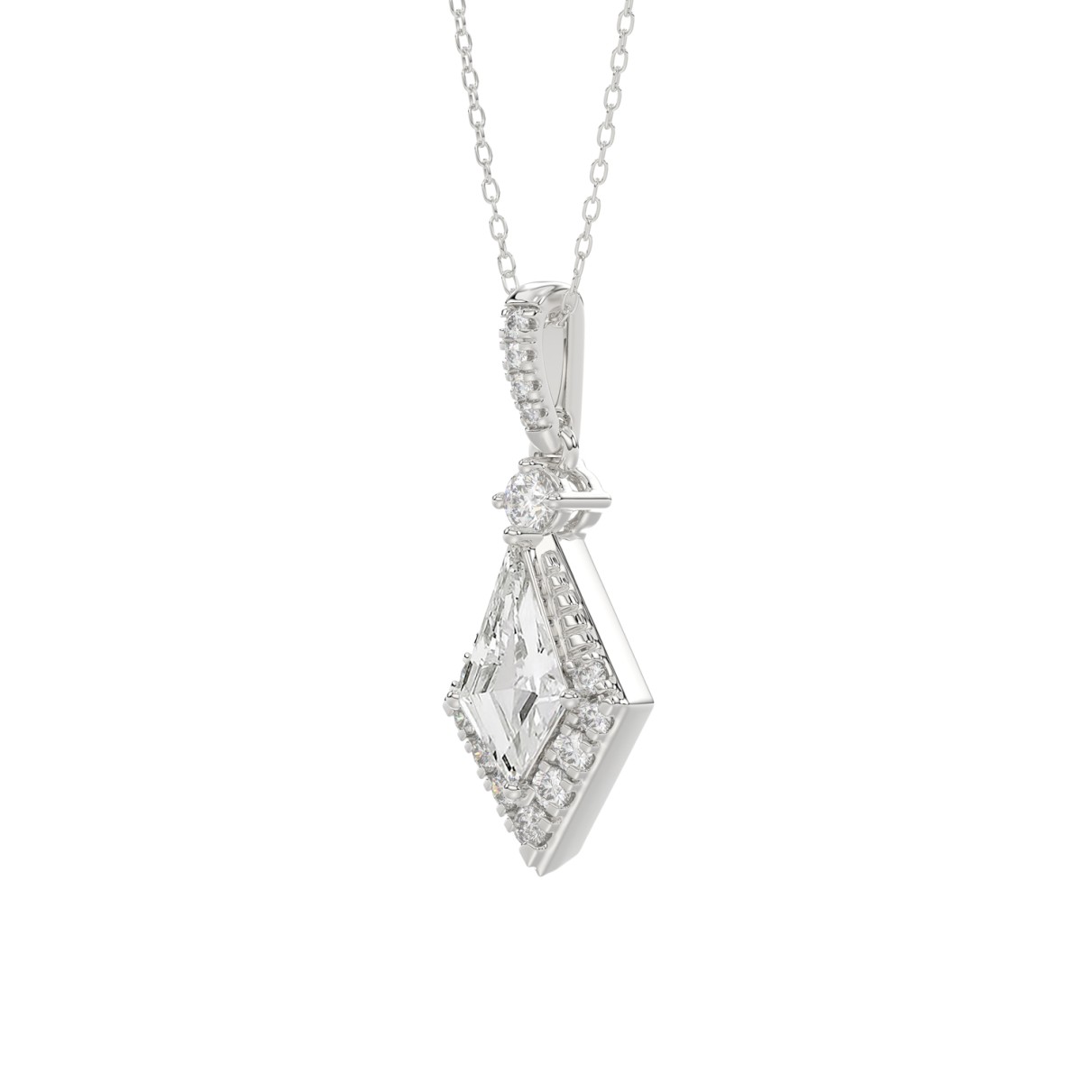 14K WHITE GOLD 1 1/4CT ROUND/KITE STEP CUT DIAMOND LADIES PENDANT