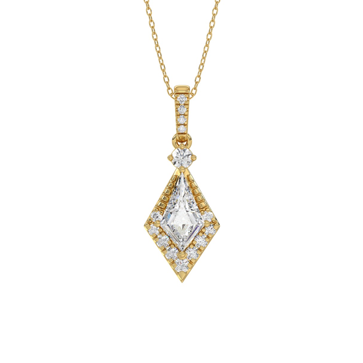 14K YELLOW GOLD 1 1/4CT ROUND/KITE STEP CUT DIAMOND LADIES PENDANT