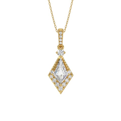 14K YELLOW GOLD 1 1/4CT ROUND/KITE STEP CUT DIAMOND LADIES PENDANT